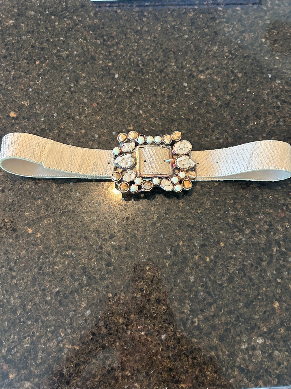 Leatherock Cream Jeweled Buckle genuine leather Waist Belt